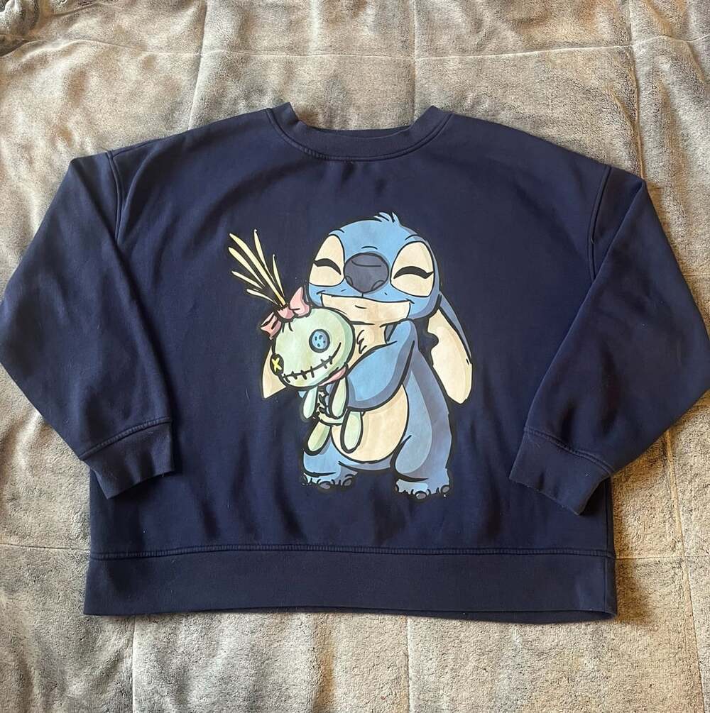Disney Stitch & Scrump Sweatshirt Size 14/16 Navy Blue Graphic Pullover